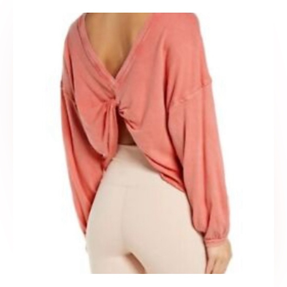 Free People Movement | Moon Rising Long Sleeve Twist Back Top || Lipstick Pink - Picture 2 of 6
